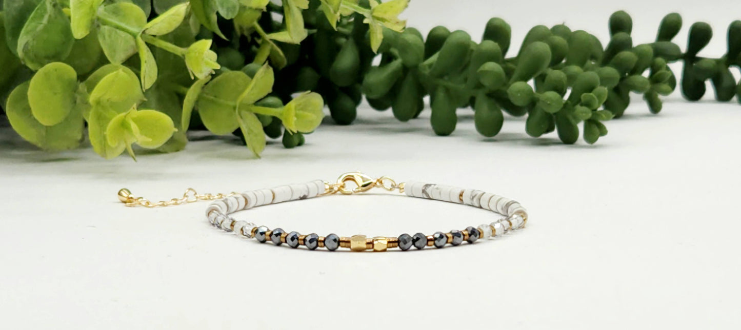 EMPATH PROTECTION-Terahertz/C. Quartz/White Howlite Bracelet