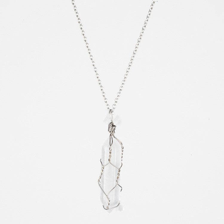Natural Crystal Raw Stone Healing Necklace in Solid Copper