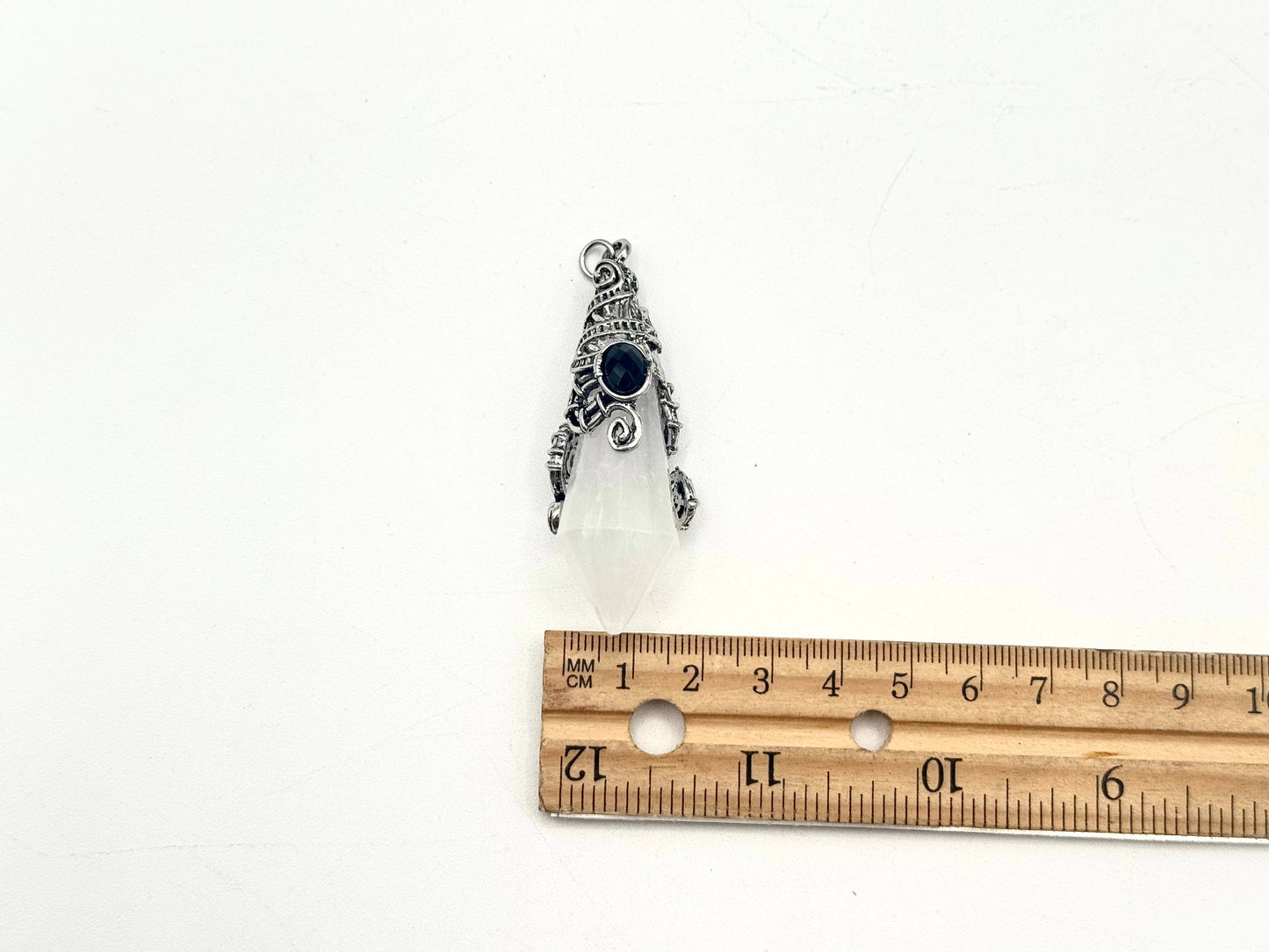 Crystal Quartz 12 Faceted Antique Silver Detailing Pendulum