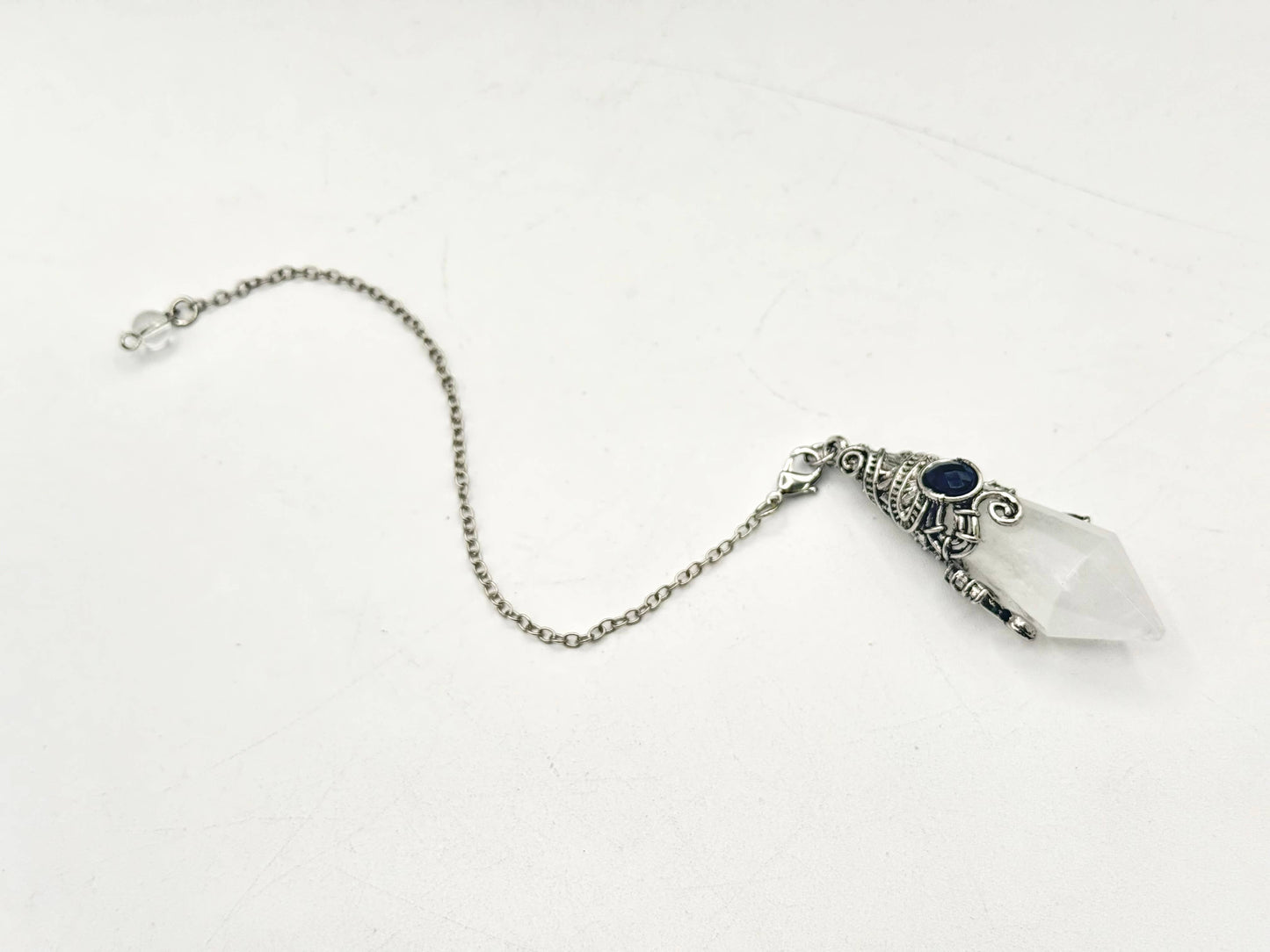 Crystal Quartz 12 Faceted Antique Silver Detailing Pendulum