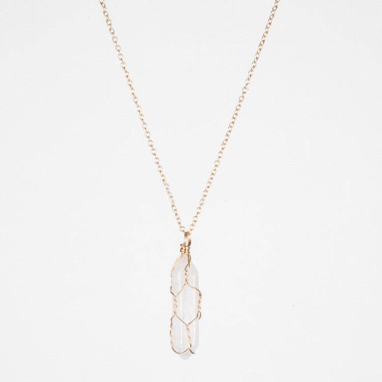 Natural Crystal Raw Stone Healing Necklace in Solid Copper