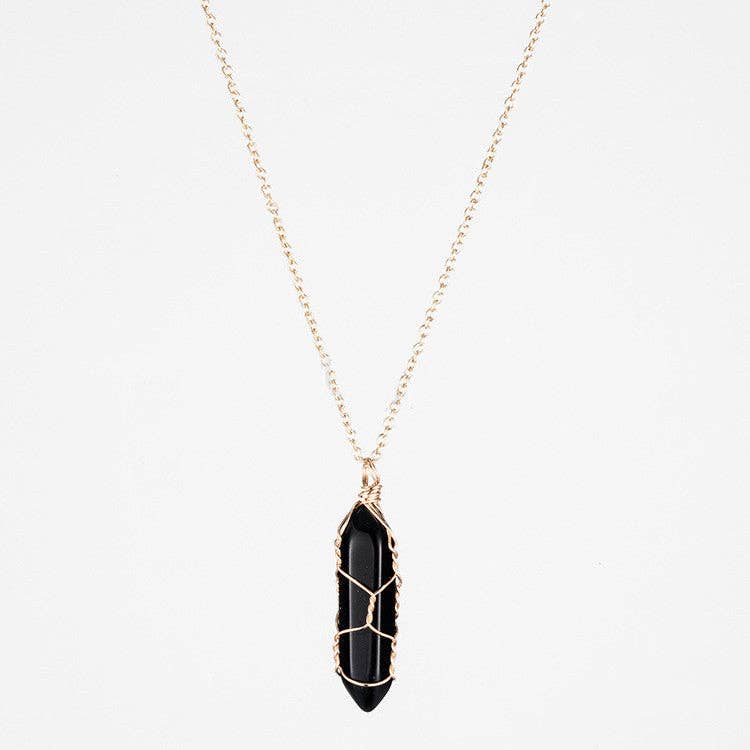 Natural Crystal Raw Stone Healing Necklace in Solid Copper