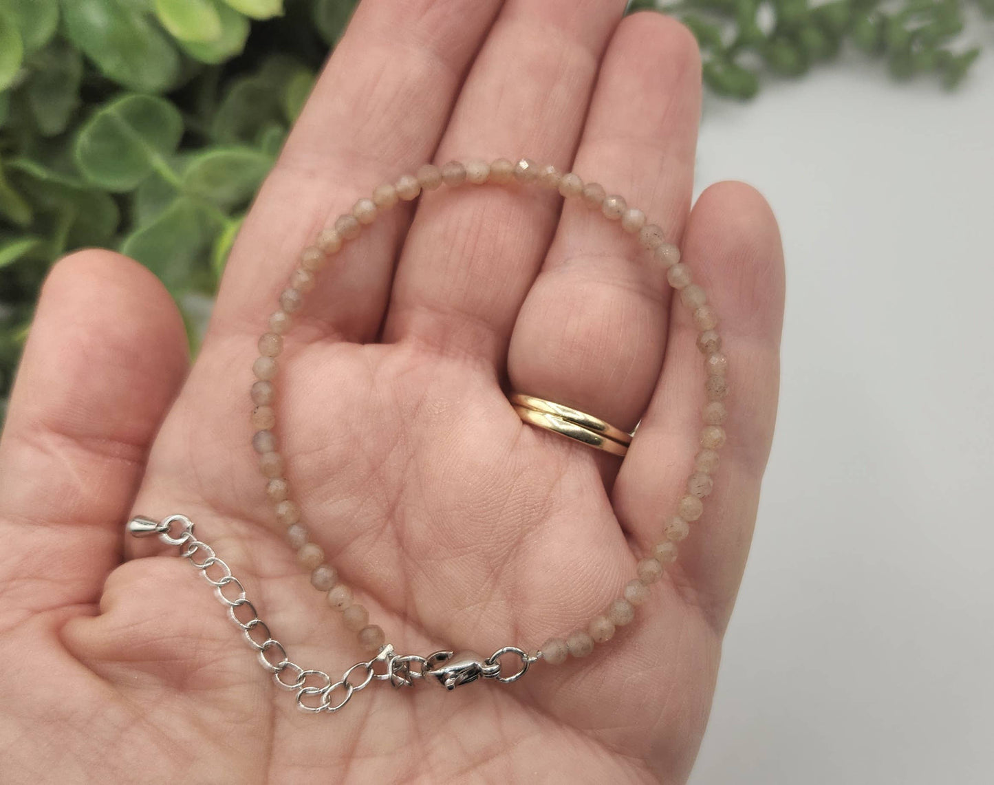 Sunstone Bracelet Faceted 3MM w/Silver Color Clasp