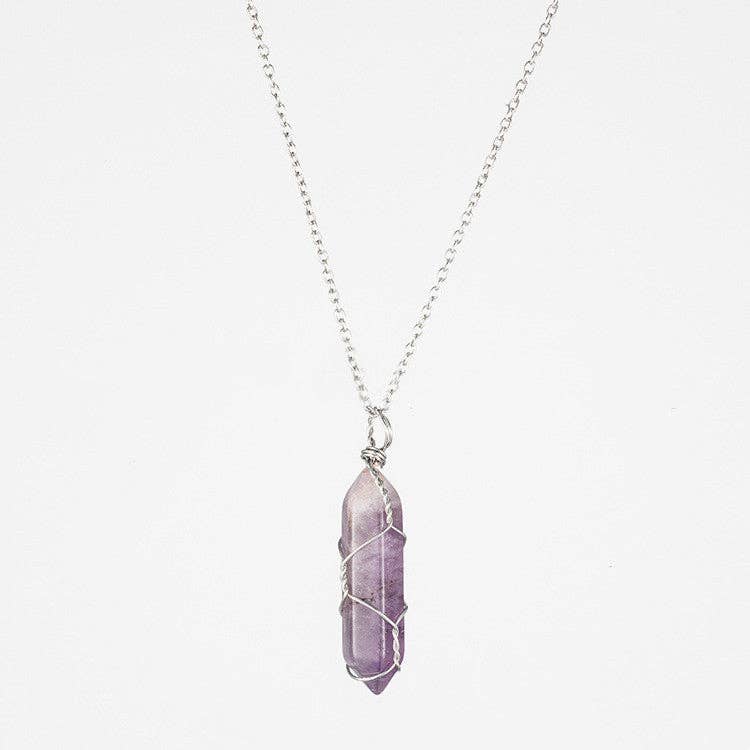 Natural Crystal Raw Stone Healing Necklace in Solid Copper