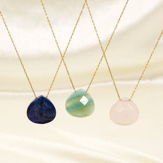 Color Crystal Raw Stone Pendant Necklace in Stainless Steel