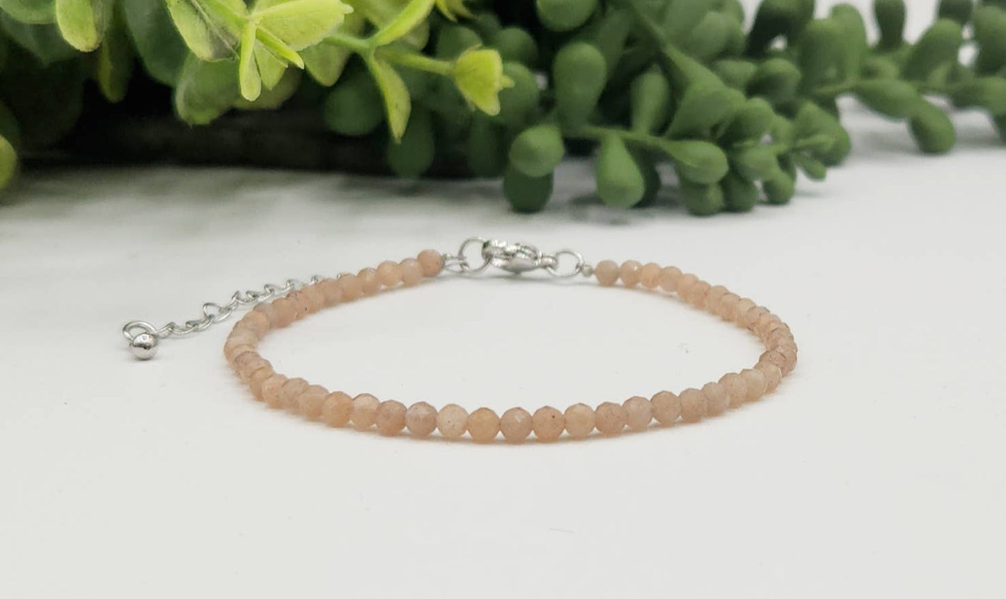 Sunstone Bracelet Faceted 3MM w/Silver Color Clasp