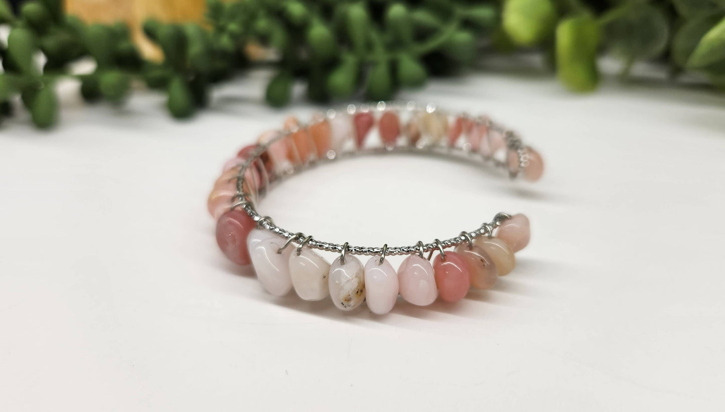 Pink Opal Bangle/Cuff/Wire Wrapped-18kt. Gold Overlay