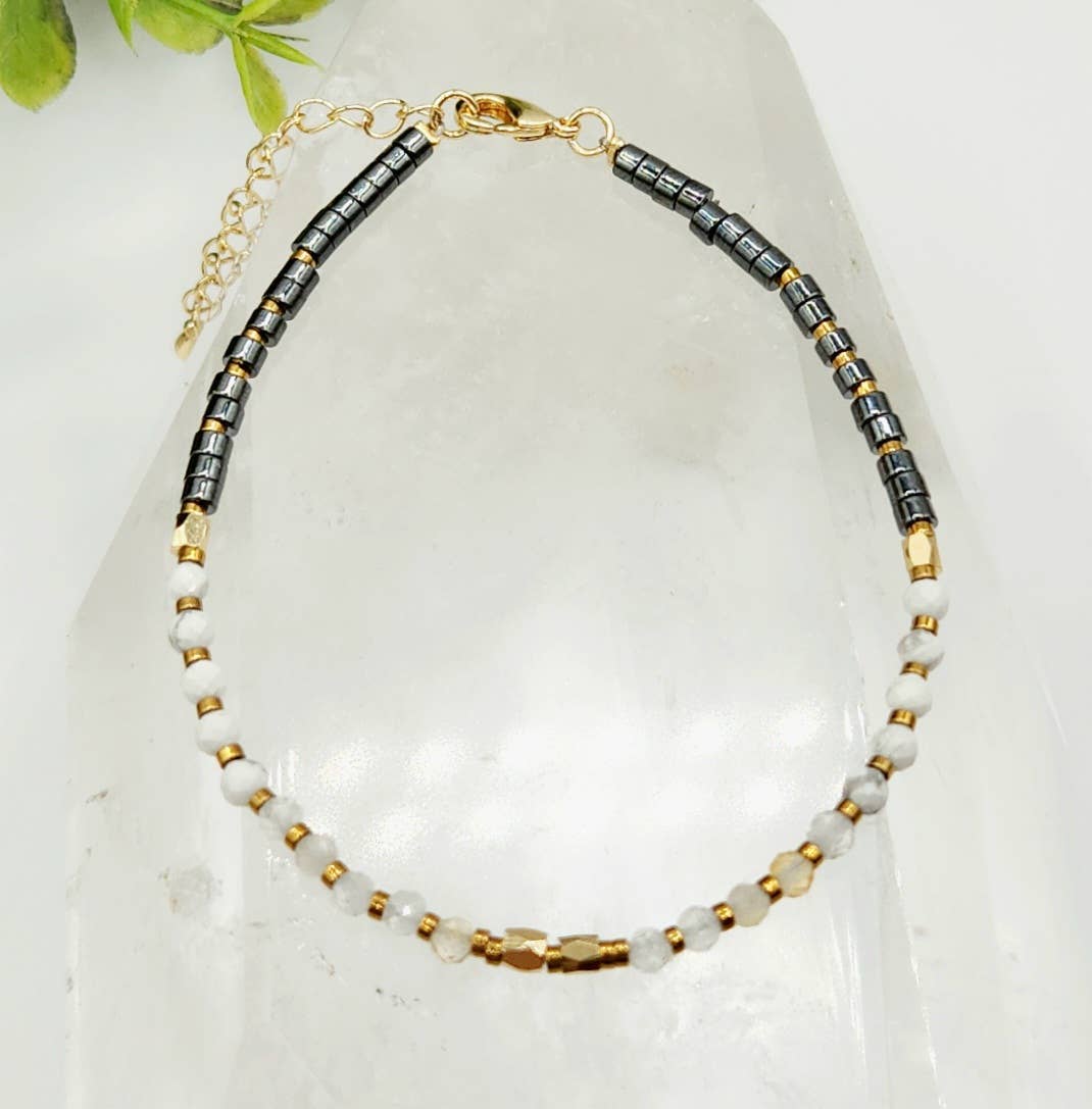 EMPATH PROTECTION-Citrine/White Howlite/Hematite Bracelet