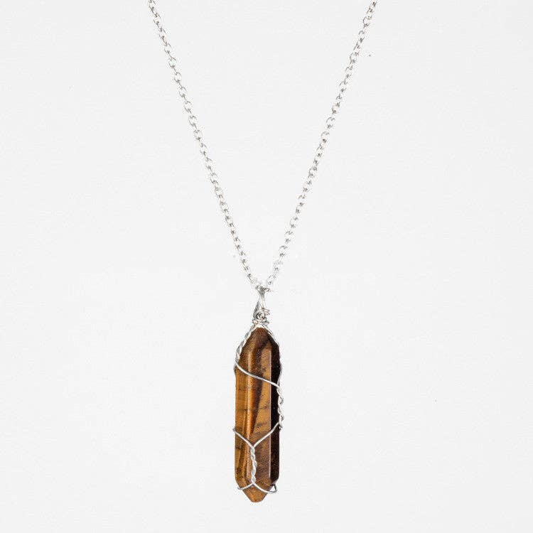 Natural Crystal Raw Stone Healing Necklace in Solid Copper