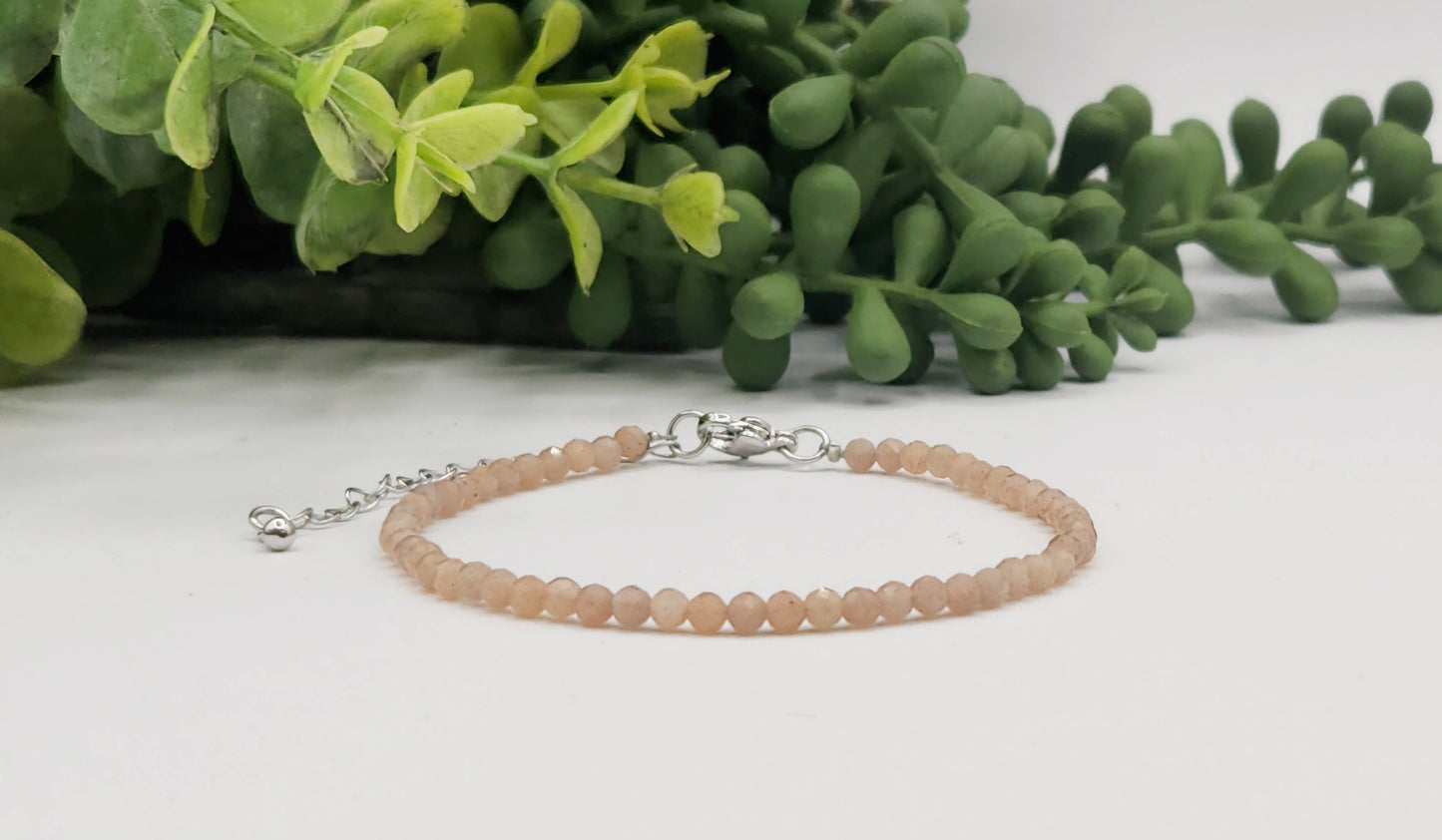 Sunstone Bracelet Faceted 3MM w/Silver Color Clasp
