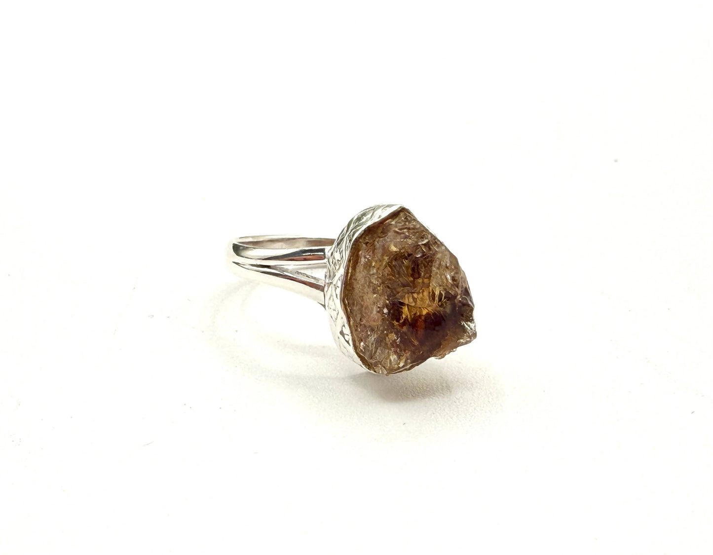 Citrine Rough Semi-Precious Gemstone 925 Silver Ring-Yellow