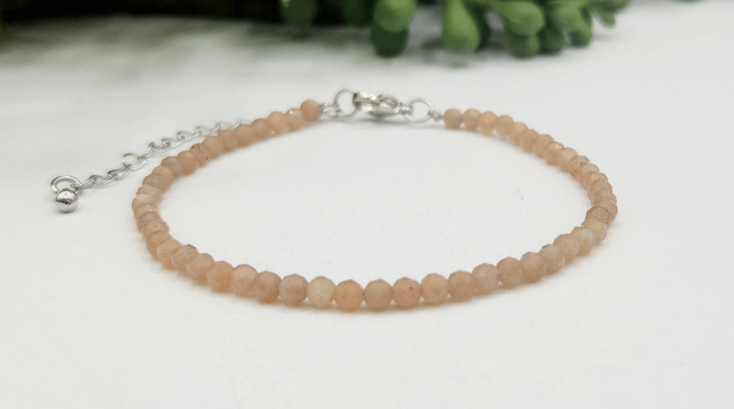 Sunstone Bracelet Faceted 3MM w/Silver Color Clasp