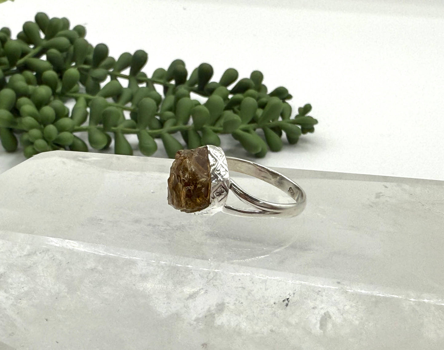 Citrine Rough Semi-Precious Gemstone 925 Silver Ring-Yellow