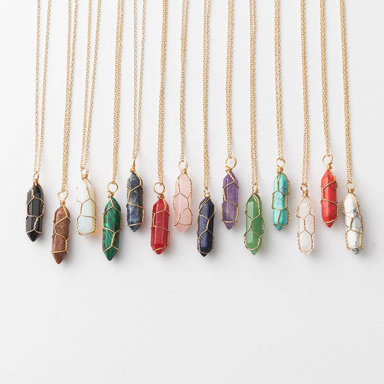 Natural Crystal Raw Stone Healing Necklace in Solid Copper