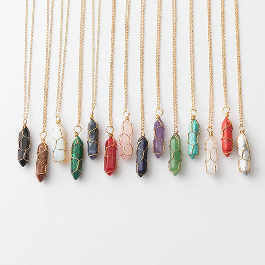 Natural Crystal Raw Stone Healing Necklace in Solid Copper