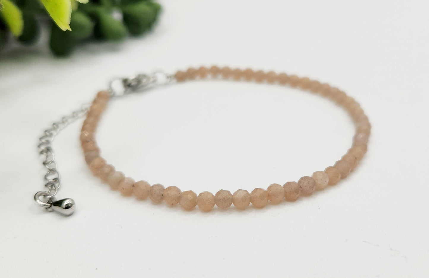 Sunstone Bracelet Faceted 3MM w/Silver Color Clasp
