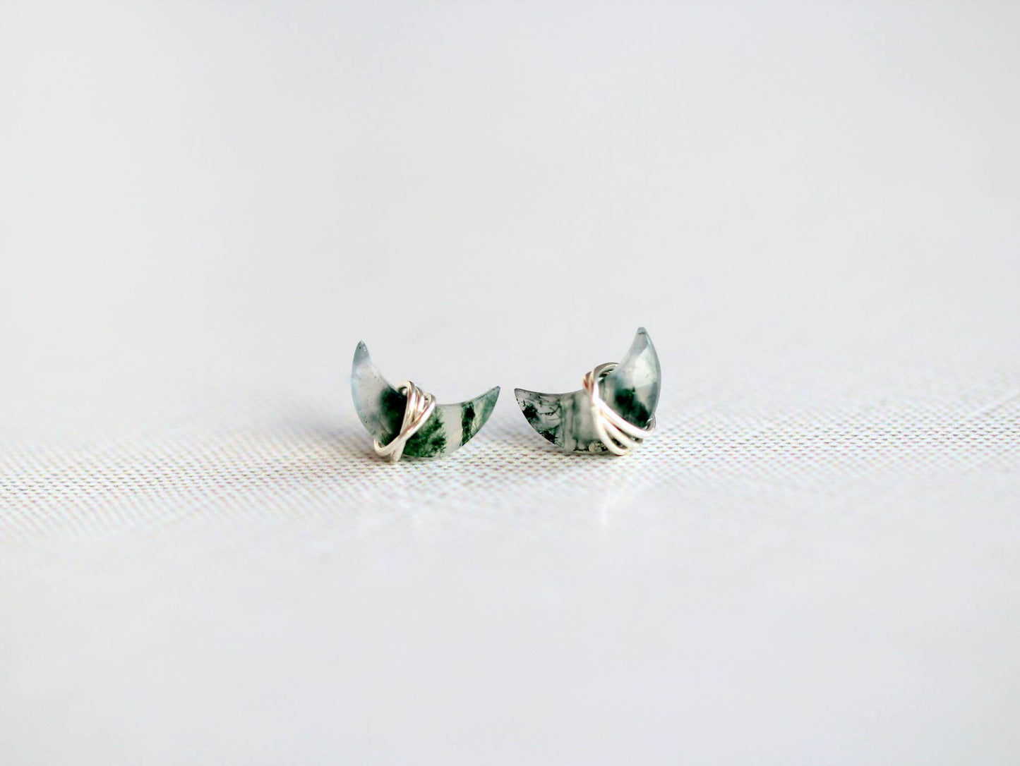 Moonbeam + Stardust Studs - Moss Agate