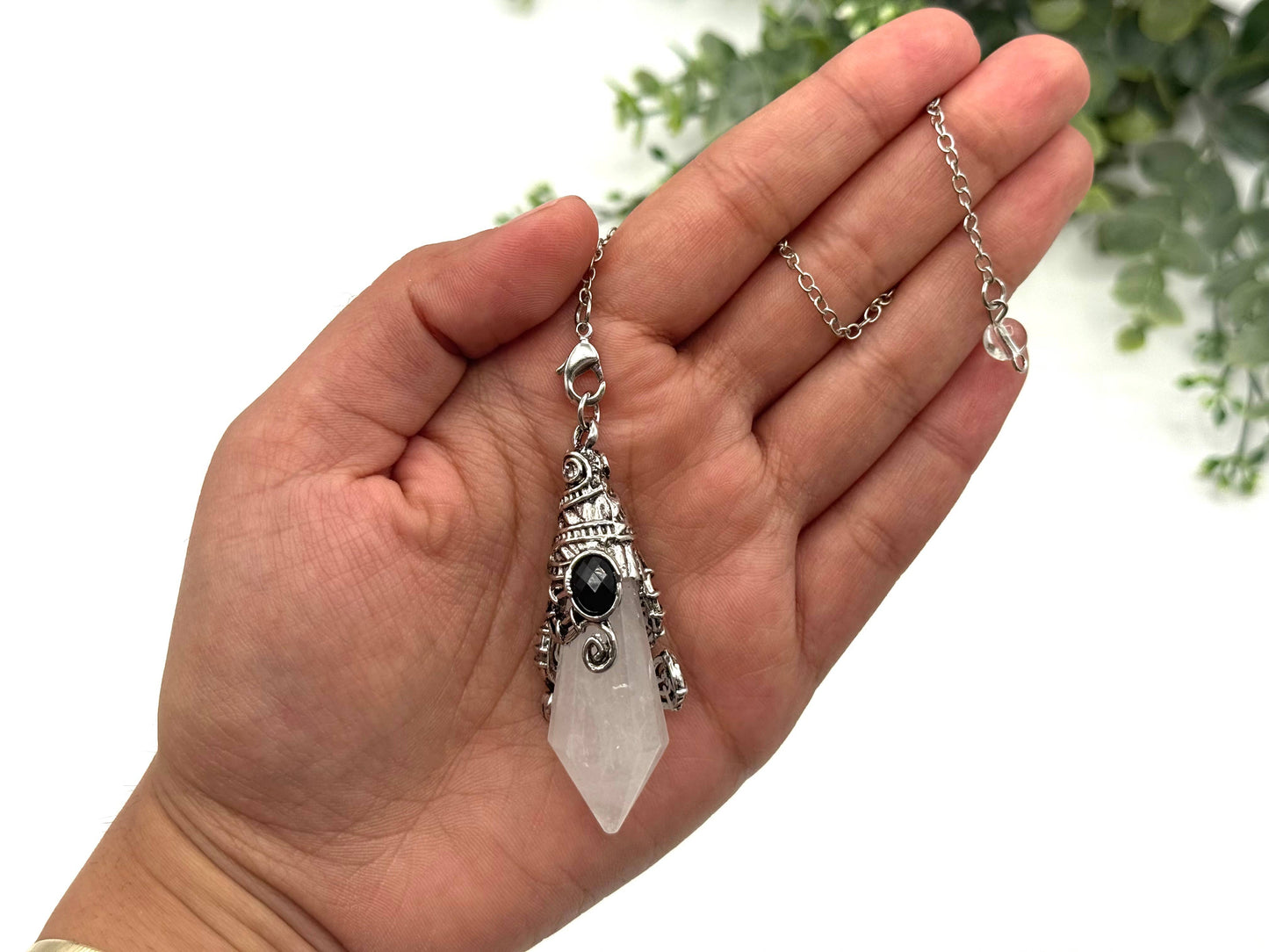 Crystal Quartz 12 Faceted Antique Silver Detailing Pendulum