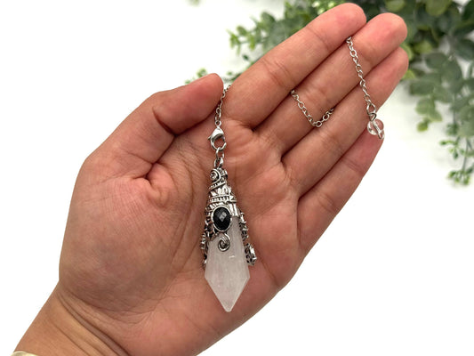 Crystal Quartz 12 Faceted Antique Silver Detailing Pendulum