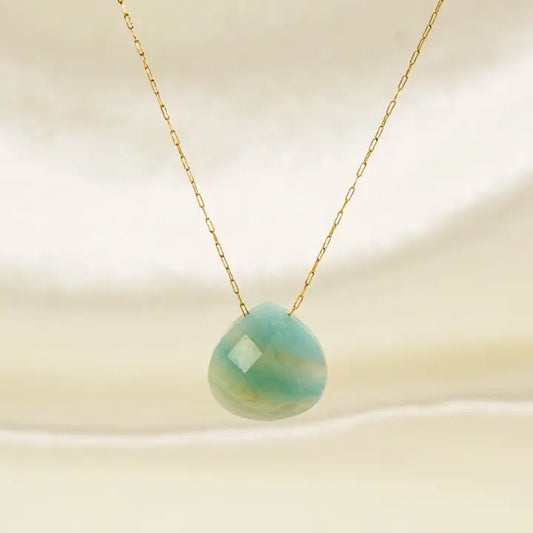 Color Crystal Amazonite Raw Stone Pendant Necklace in Stainless Steel
