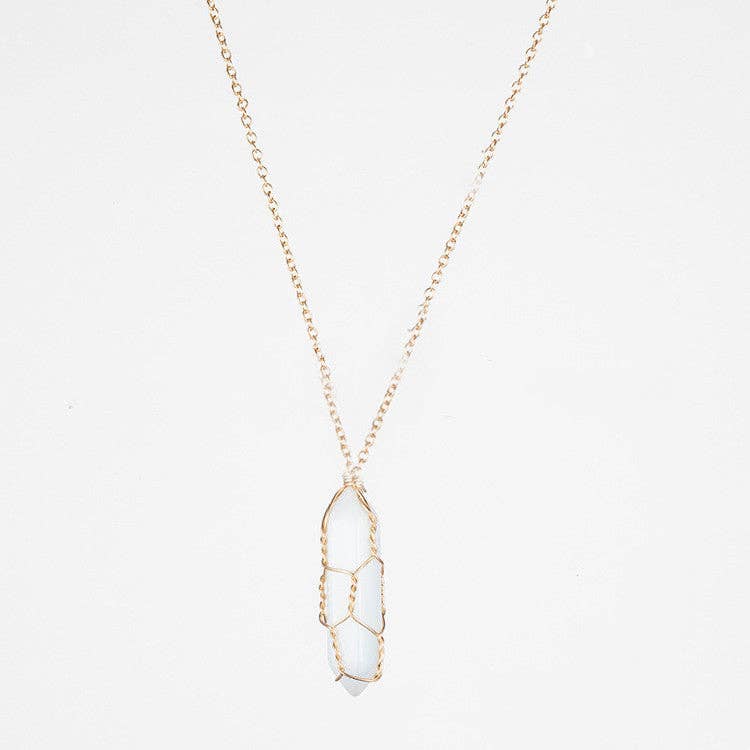 Natural Crystal Raw Stone Healing Necklace in Solid Copper