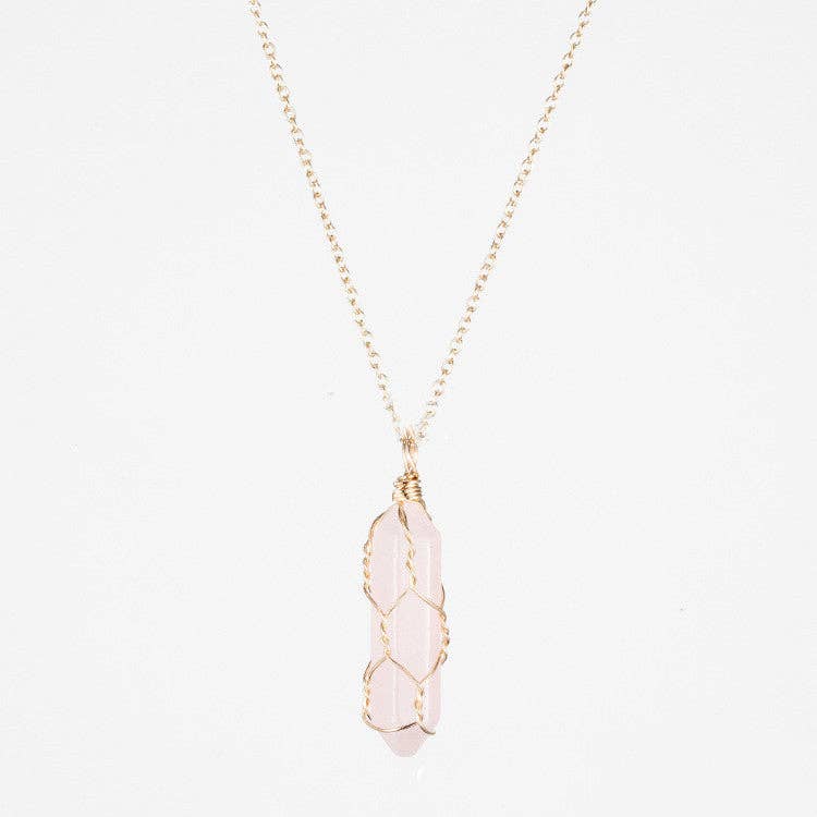 Natural Crystal Raw Stone Healing Necklace in Solid Copper