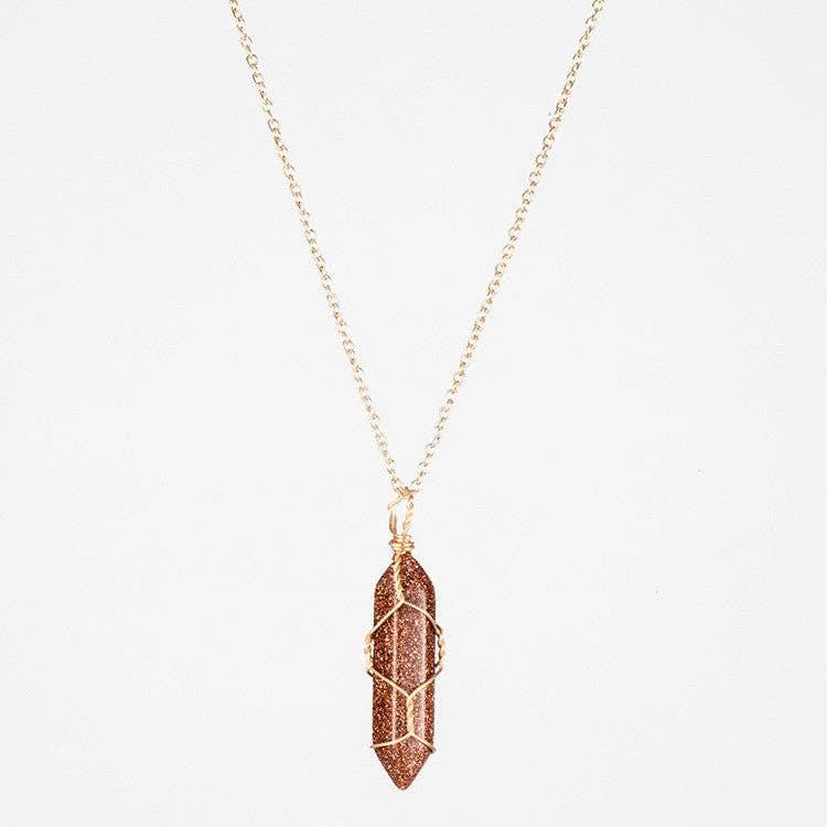 Natural Crystal Raw Stone Healing Necklace in Solid Copper