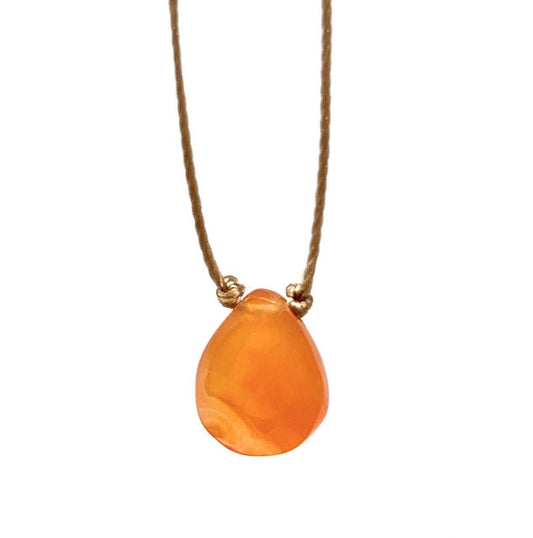 Carnelian Faceted Teardrop Cord Necklace