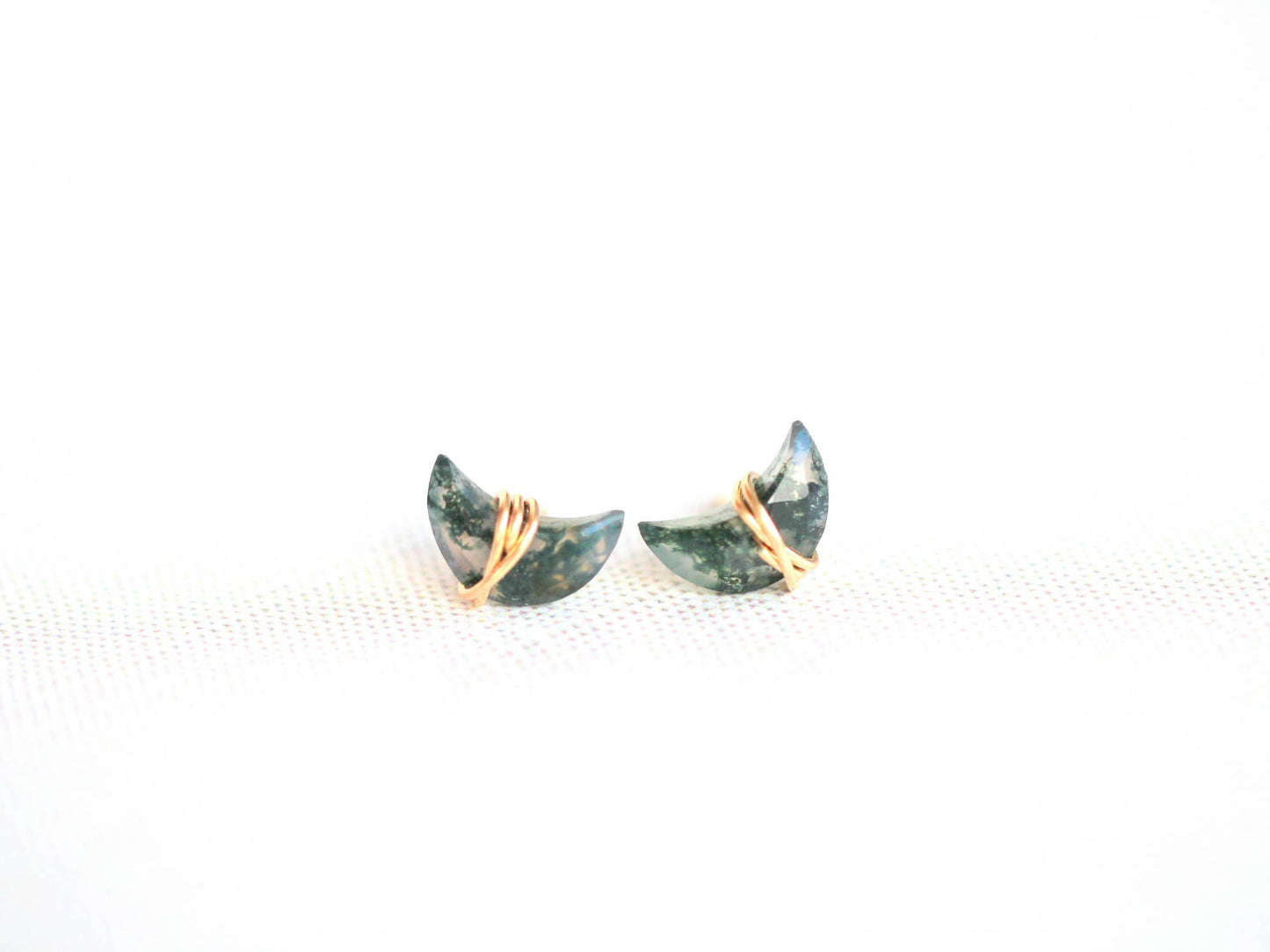Moonbeam + Stardust Studs - Moss Agate