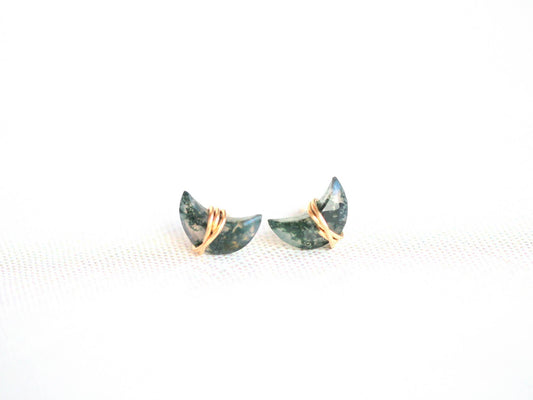 Moonbeam + Stardust Studs - Moss Agate