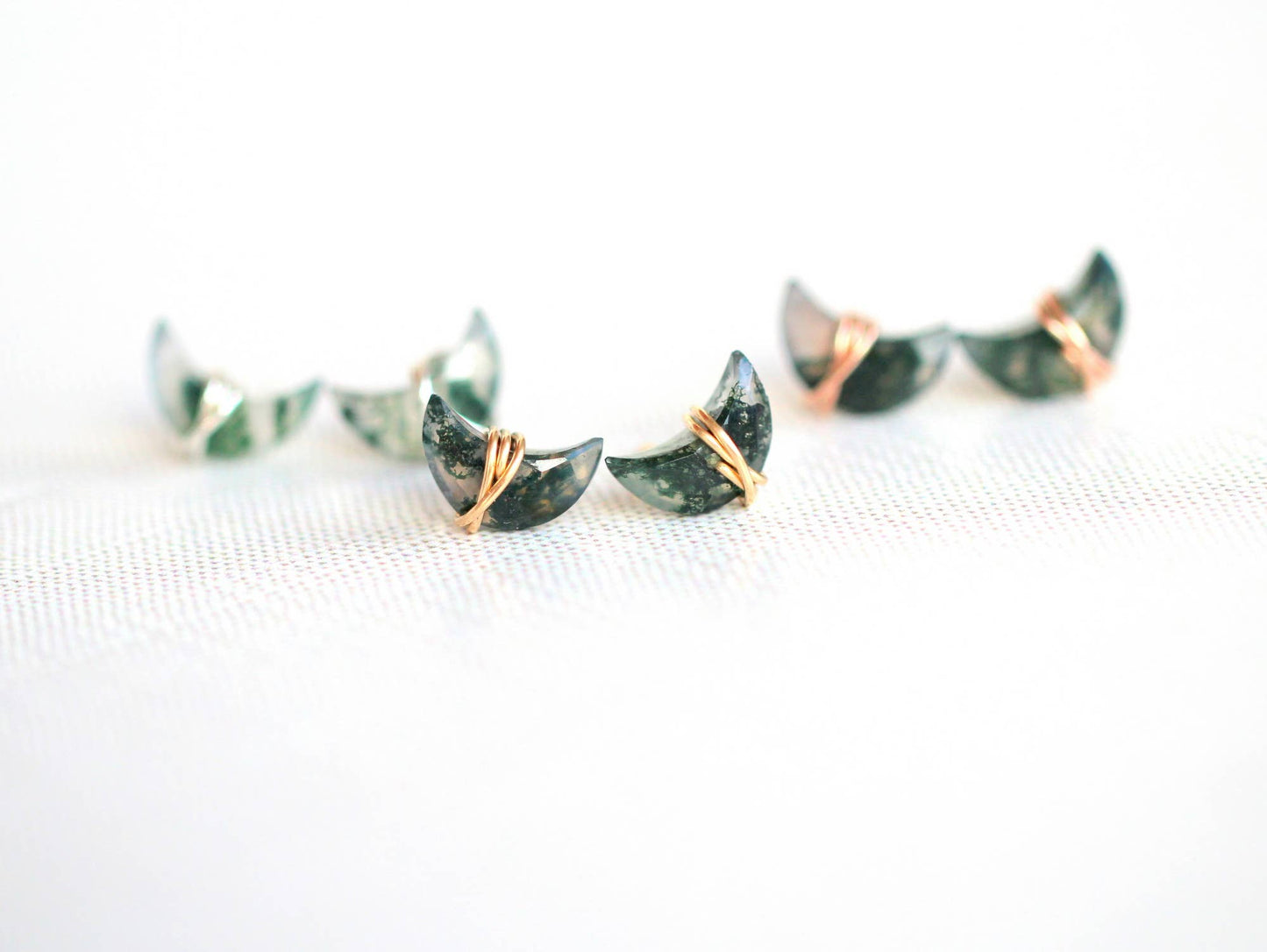 Moonbeam + Stardust Studs - Moss Agate