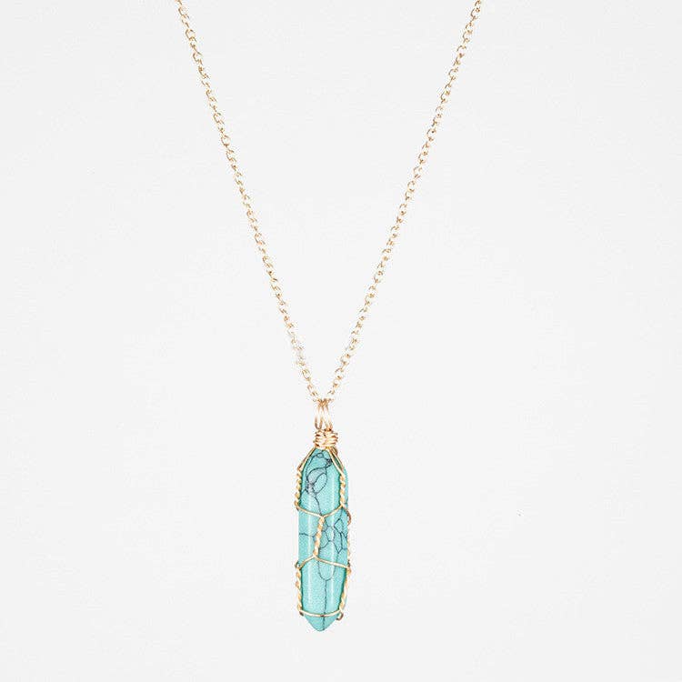 Natural Crystal Raw Stone Healing Necklace in Solid Copper