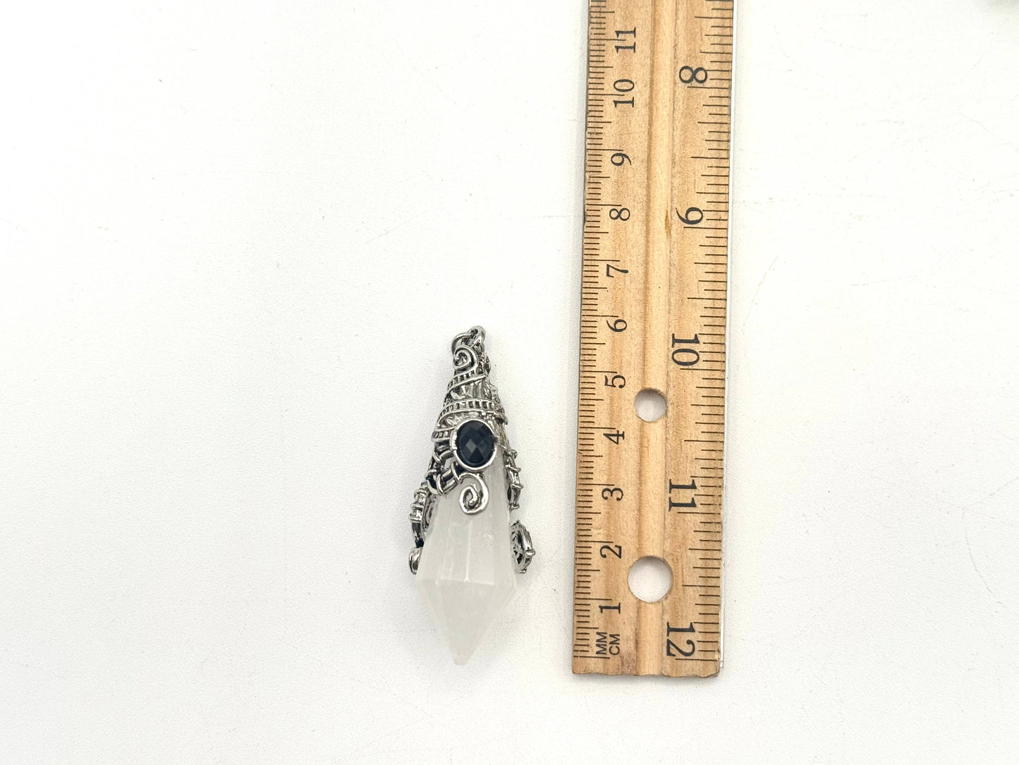 Crystal Quartz 12 Faceted Antique Silver Detailing Pendulum