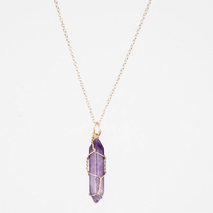 Natural Crystal Raw Stone Healing Necklace in Solid Copper