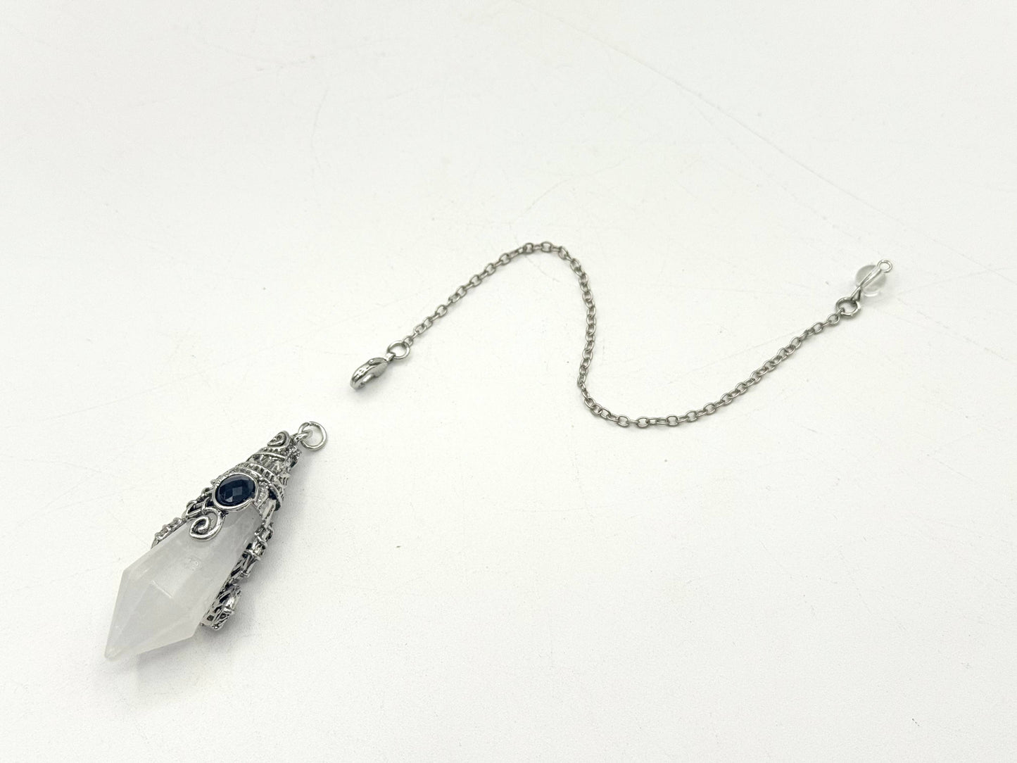 Crystal Quartz 12 Faceted Antique Silver Detailing Pendulum