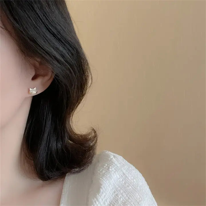 Cute Mini Opal Cat Stud Earrings in 925 Sterling Silver