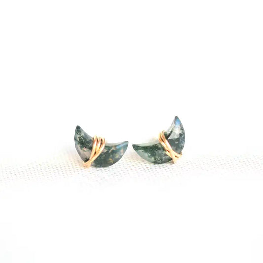 Moonbeam + Stardust Studs - Moss Agate