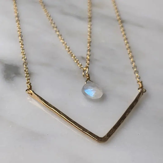 Rainbow Moonstone Necklace Layered, Dainty Necklace, Delicate
