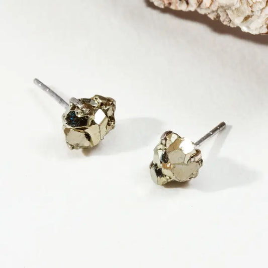 Raw Beauty Post Earrings- Sterling Silver - Pyrite