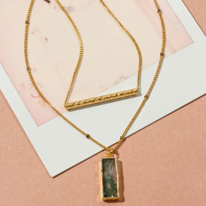 Stick Together Necklace Set- Moss Agate